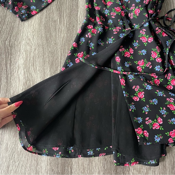 Reformation Black Floral Wrap Dress - Picture 6 of 6